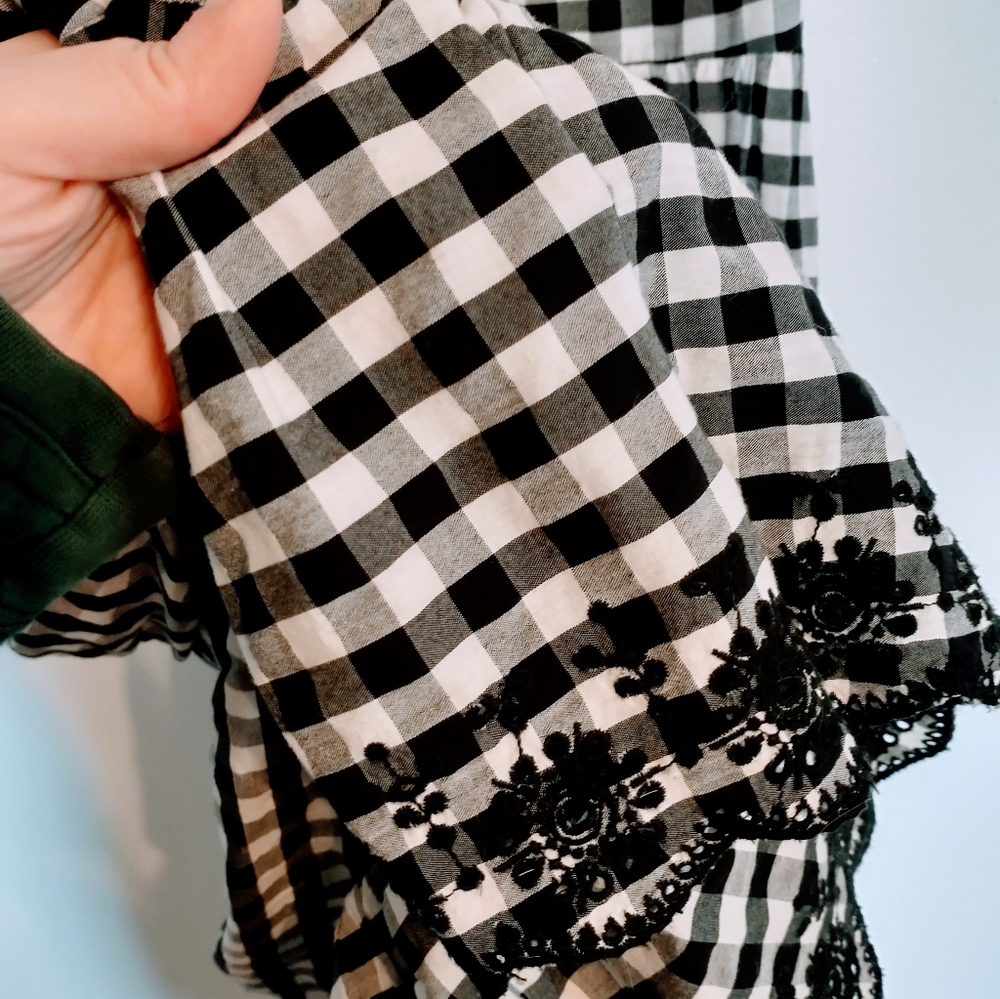 J Crew black and white gingham midi babydoll dress with cross strapped back.  Fu - Picture 6 of 10